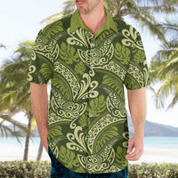 Olive Green Monstera Hawaiian Shirt Polynesian Tribal Pattern - Polynesian Pride