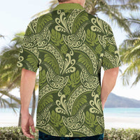 Olive Green Monstera Hawaiian Shirt Polynesian Tribal Pattern - Polynesian Pride