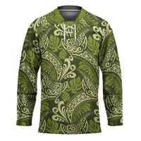 Olive Green Monstera Hockey Jersey Polynesian Tribal Pattern - Polynesian Pride