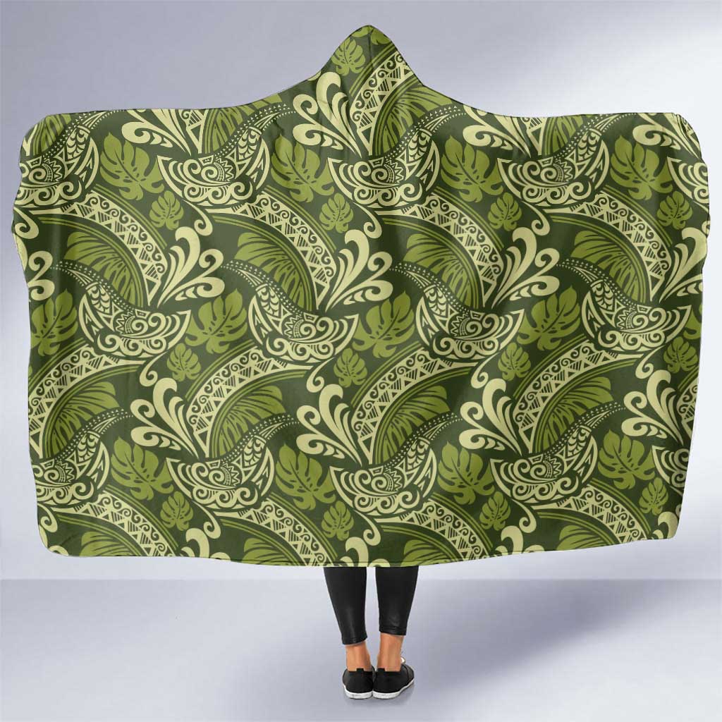 Olive Green Monstera Hooded Blanket Polynesian Tribal Pattern LT01 One Size Green - Polynesian Pride