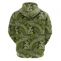 Olive Green Monstera Hoodie Polynesian Tribal Pattern - Polynesian Pride