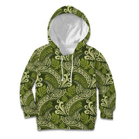 Olive Green Monstera Kid Hoodie Polynesian Tribal Pattern - Polynesian Pride