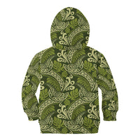Olive Green Monstera Kid Hoodie Polynesian Tribal Pattern - Polynesian Pride