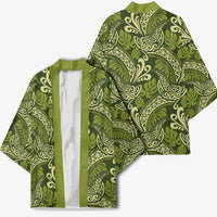 Olive Green Monstera Kimono Polynesian Tribal Pattern - Polynesian Pride