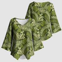 Olive Green Monstera Kimono Sleeve Blouse Polynesian Tribal Pattern - Polynesian Pride