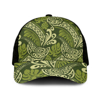 Olive Green Monstera Mesh Trucker Cap Polynesian Tribal Pattern - Polynesian Pride