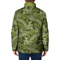 Olive Green Monstera Padded Jacket Polynesian Tribal Pattern - Polynesian Pride