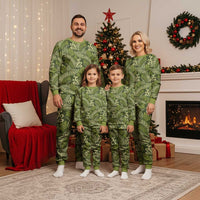 Olive Green Monstera Christmas Pajama Set Polynesian Tribal Pattern - Polynesian Pride