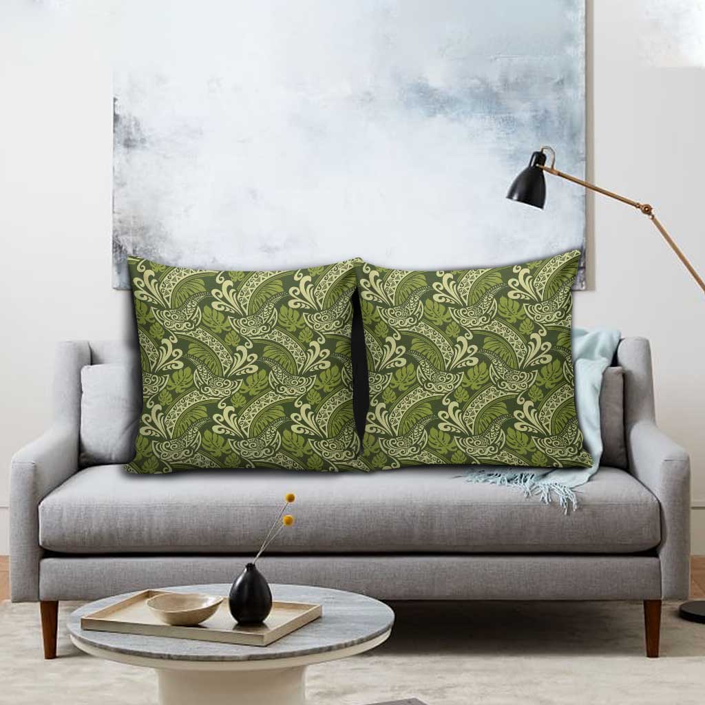 Olive Green Monstera Pillow Cover Polynesian Tribal Pattern - Polynesian Pride