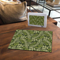 Olive Green Monstera Puzzle Polynesian Tribal Pattern - Polynesian Pride