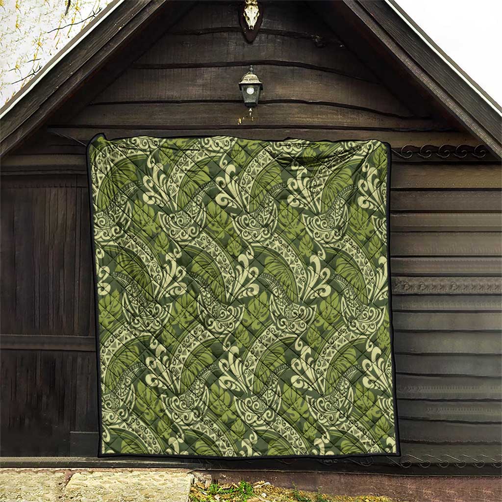 Olive Green Monstera Quilt Polynesian Tribal Pattern - Polynesian Pride