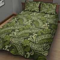 Olive Green Monstera Quilt Bed Set Polynesian Tribal Pattern - Polynesian Pride