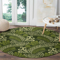 Olive Green Monstera Round Carpet Polynesian Tribal Pattern - Polynesian Pride