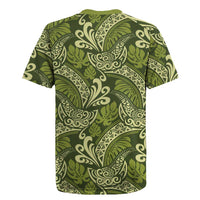 Olive Green Monstera Rugby Jersey Polynesian Tribal Pattern - Polynesian Pride