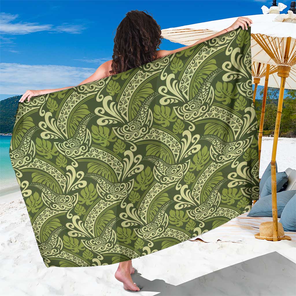 Olive Green Monstera Sarong Polynesian Tribal Pattern LT01 One Size 44 x 66 inches Green - Polynesian Pride
