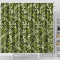 Olive Green Monstera Shower Curtain Polynesian Tribal Pattern - Polynesian Pride