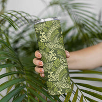 Olive Green Monstera Skinny Tumbler Polynesian Tribal Pattern - Polynesian Pride