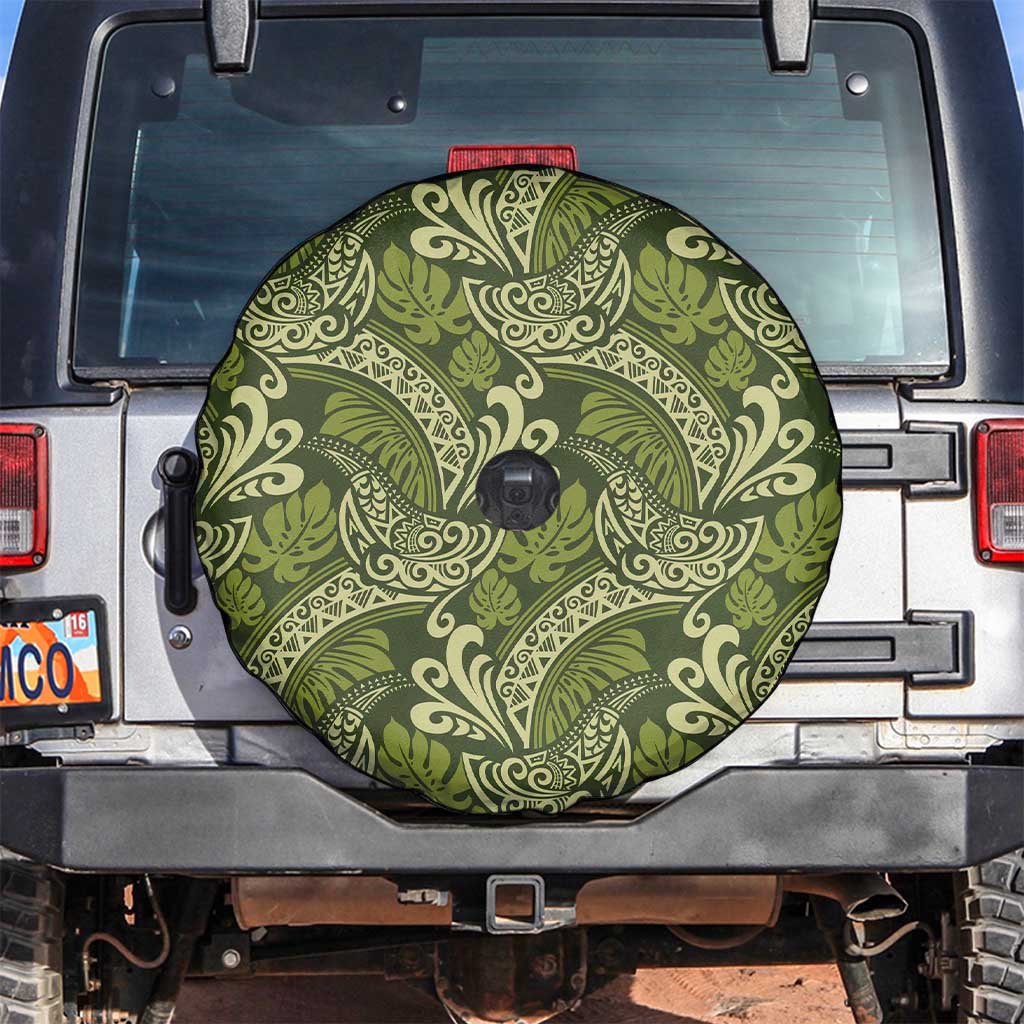 Olive Green Monstera Spare Tire Cover Polynesian Tribal Pattern - Polynesian Pride