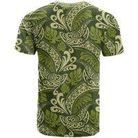 Olive Green Monstera T Shirt Polynesian Tribal Pattern - Polynesian Pride