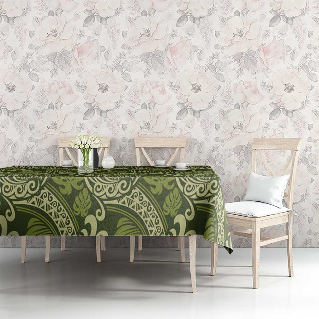 Olive Green Monstera Tablecloth Polynesian Tribal Pattern - Polynesian Pride