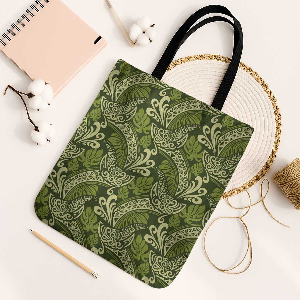 Olive Green Monstera Tote Bag Polynesian Tribal Pattern LT01 Black Strap One Size Green - Polynesian Pride