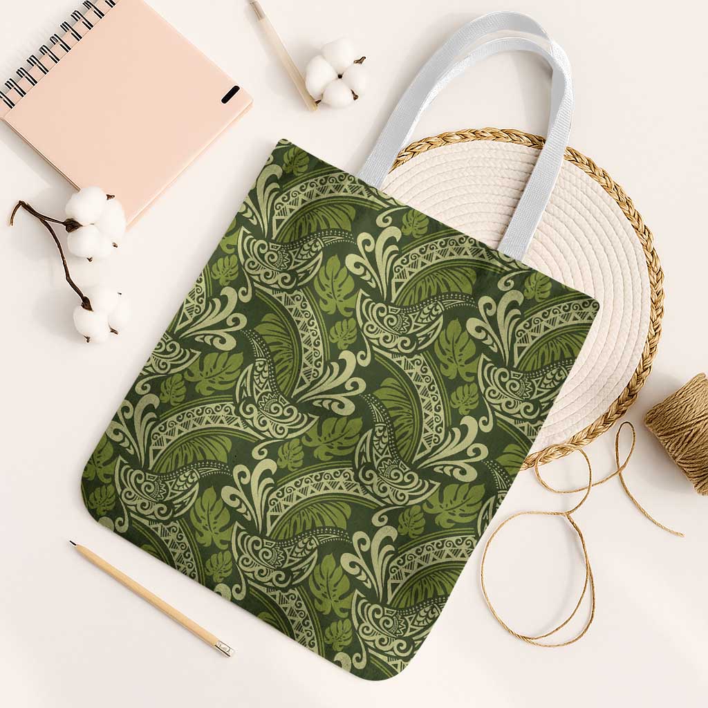 Olive Green Monstera Tote Bag Polynesian Tribal Pattern - Polynesian Pride