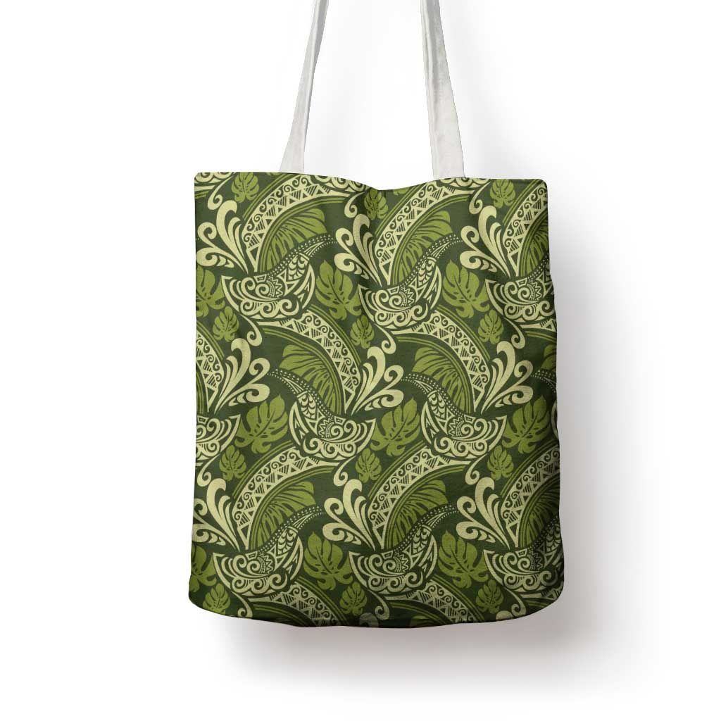 Olive Green Monstera Tote Bag Polynesian Tribal Pattern - Polynesian Pride