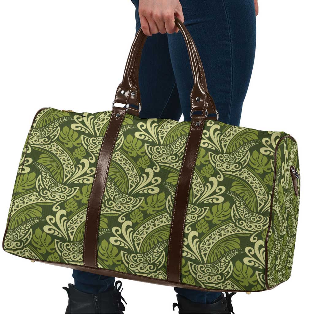 Olive Green Monstera Travel Bag Polynesian Tribal Pattern - Polynesian Pride