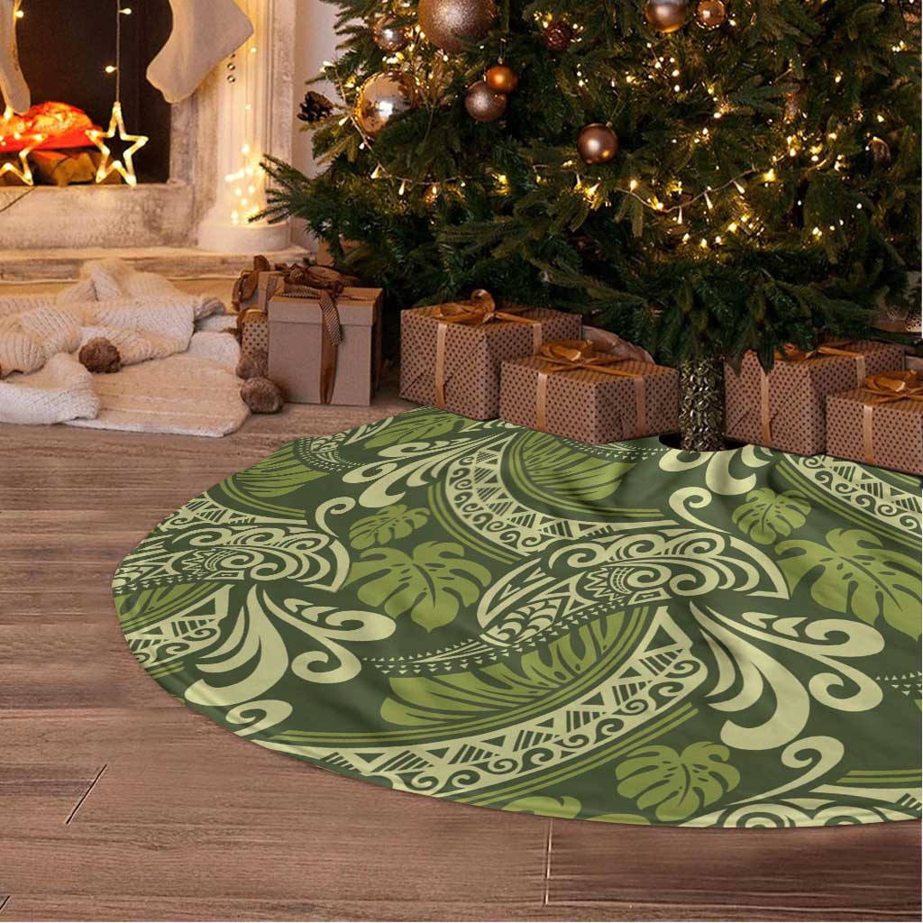 Olive Green Monstera Tree Skirt Polynesian Tribal Pattern - Polynesian Pride