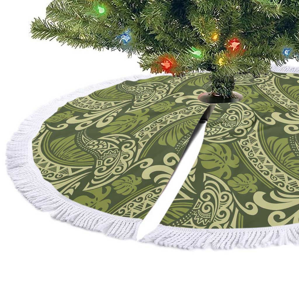 Olive Green Monstera Tree Skirt Polynesian Tribal Pattern - Polynesian Pride
