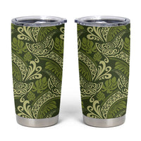 Olive Green Monstera Tumbler Cup Polynesian Tribal Pattern - Polynesian Pride