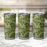 Olive Green Monstera Tumbler Cup Polynesian Tribal Pattern - Polynesian Pride