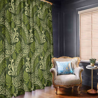 Olive Green Monstera Window Curtain Polynesian Tribal Pattern - Polynesian Pride