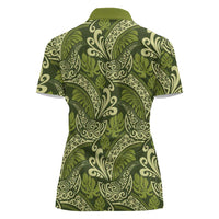 Olive Green Monstera Women Polo Shirt Polynesian Tribal Pattern - Polynesian Pride