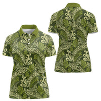 Olive Green Monstera Women Polo Shirt Polynesian Tribal Pattern - Polynesian Pride