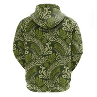 Olive Green Monstera Zip Hoodie Polynesian Tribal Pattern - Polynesian Pride