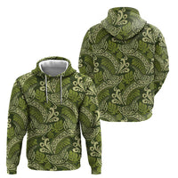 Olive Green Monstera Zip Hoodie Polynesian Tribal Pattern - Polynesian Pride