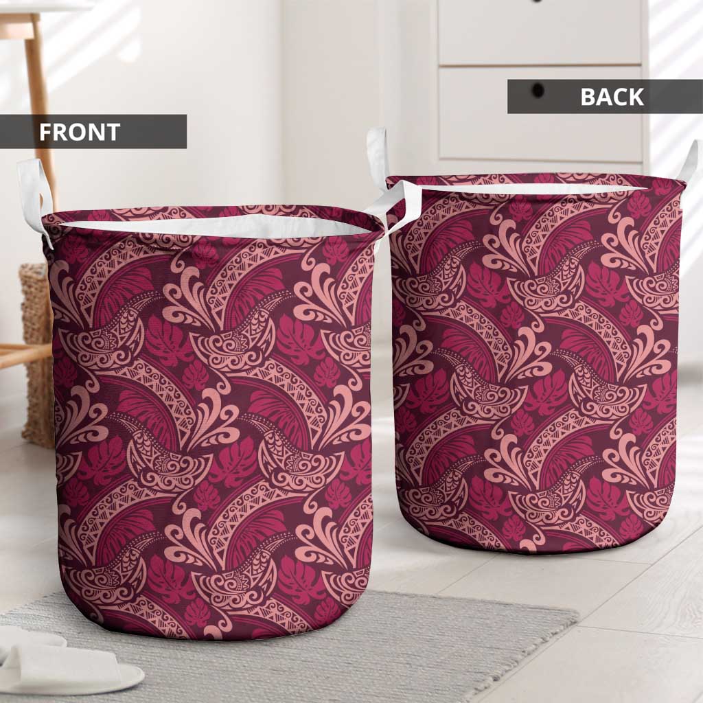 Sweet Pink Monstera Laundry Basket Polynesian Tribal Pattern - Polynesian Pride