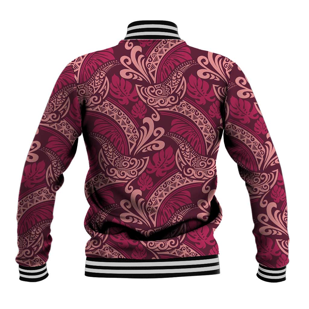 Sweet Pink Monstera Baseball Jacket Polynesian Tribal Pattern - Polynesian Pride