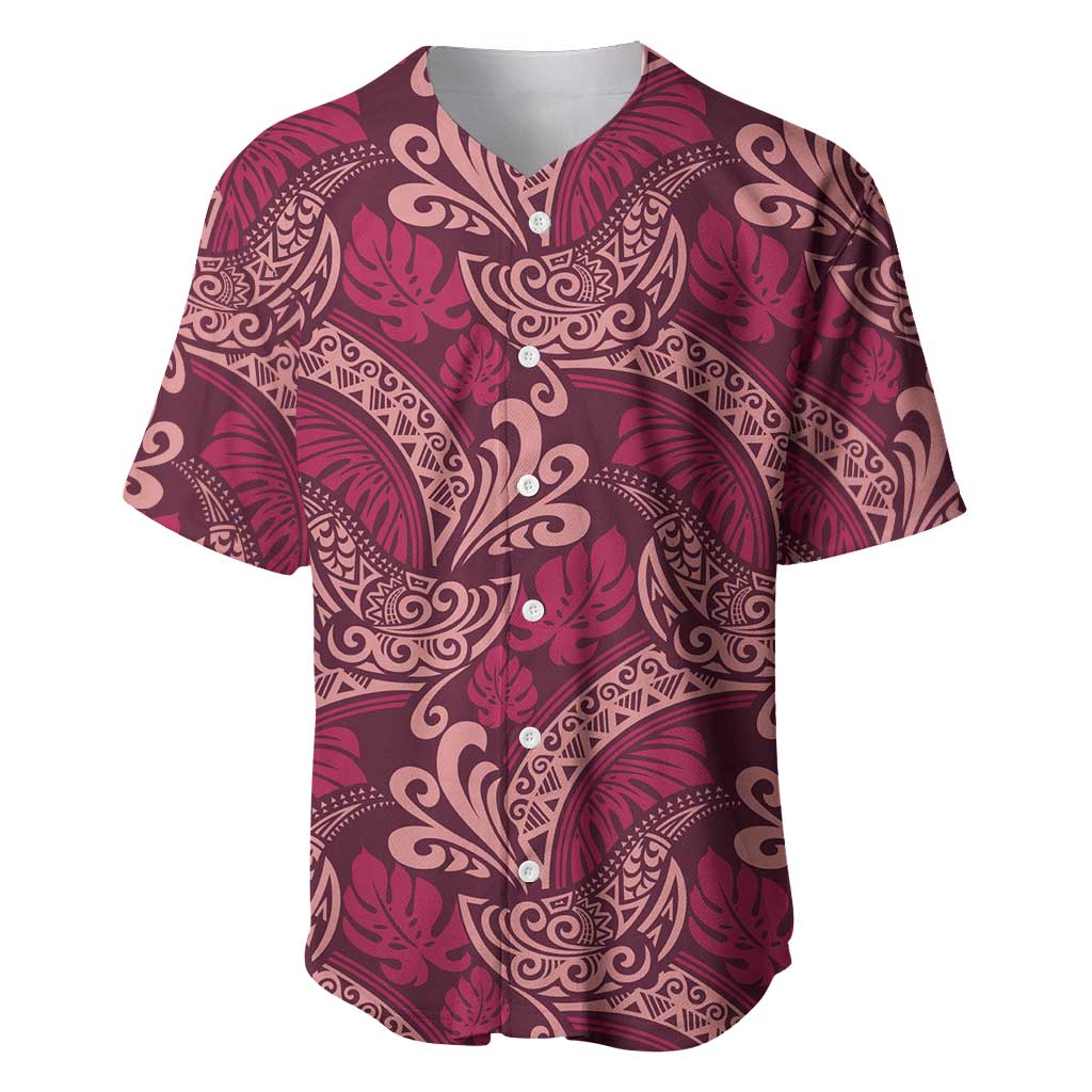 Sweet Pink Monstera Baseball Jersey Polynesian Tribal Pattern - Polynesian Pride