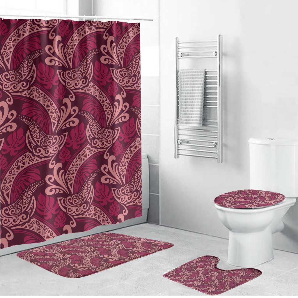 Sweet Pink Monstera Bathroom Set Polynesian Tribal Pattern - Polynesian Pride