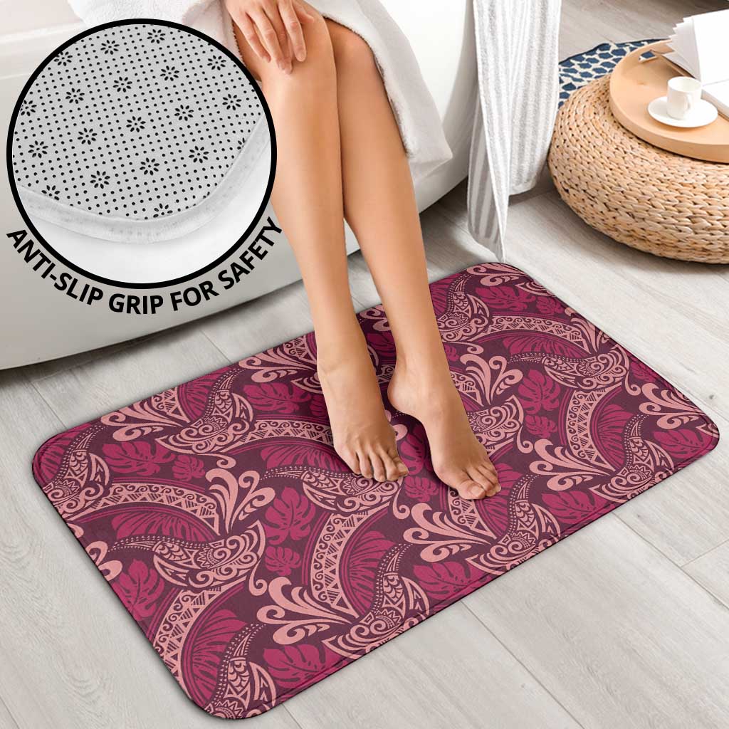 Sweet Pink Monstera Bathroom Set Polynesian Tribal Pattern - Polynesian Pride