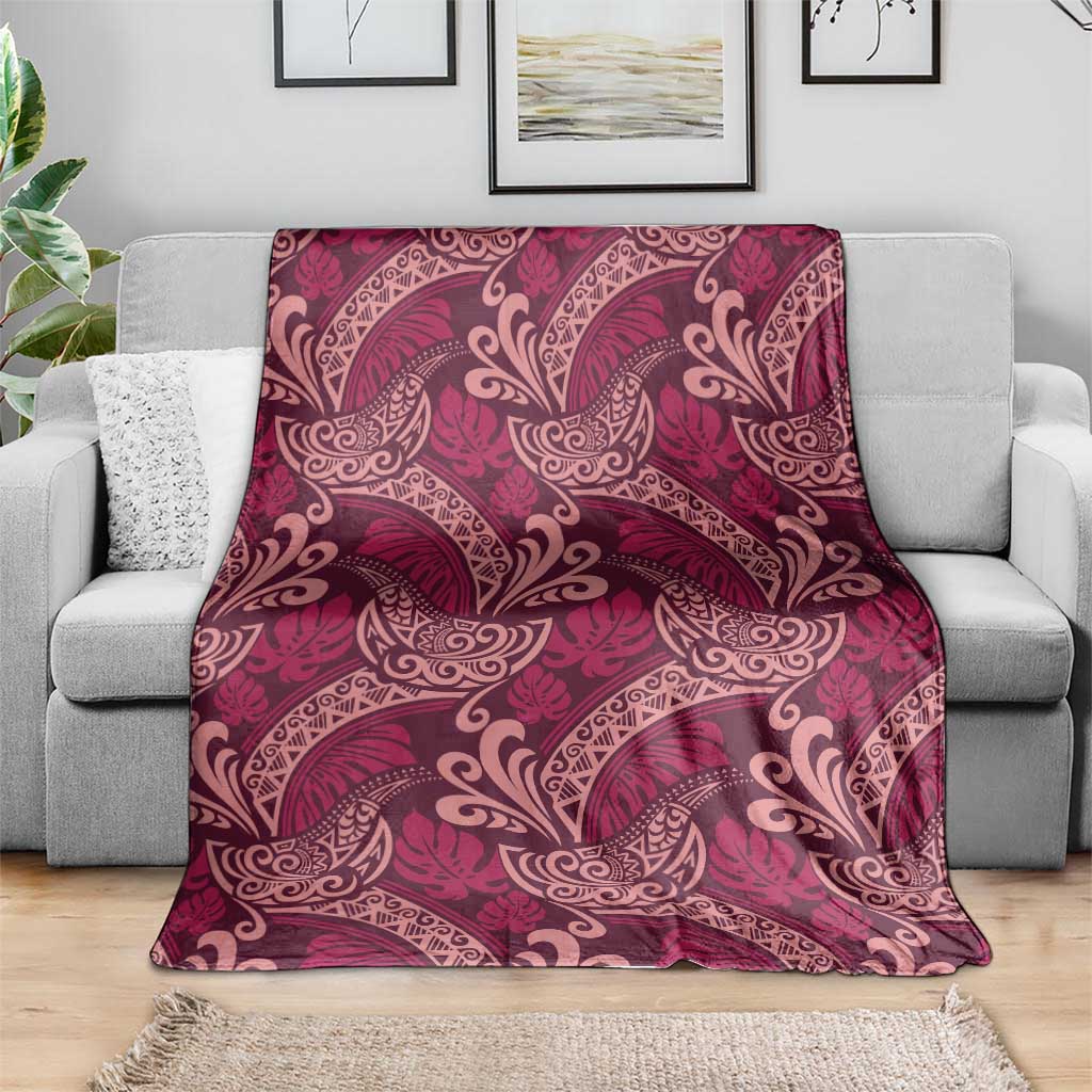 Sweet Pink Monstera Blanket Polynesian Tribal Pattern - Polynesian Pride