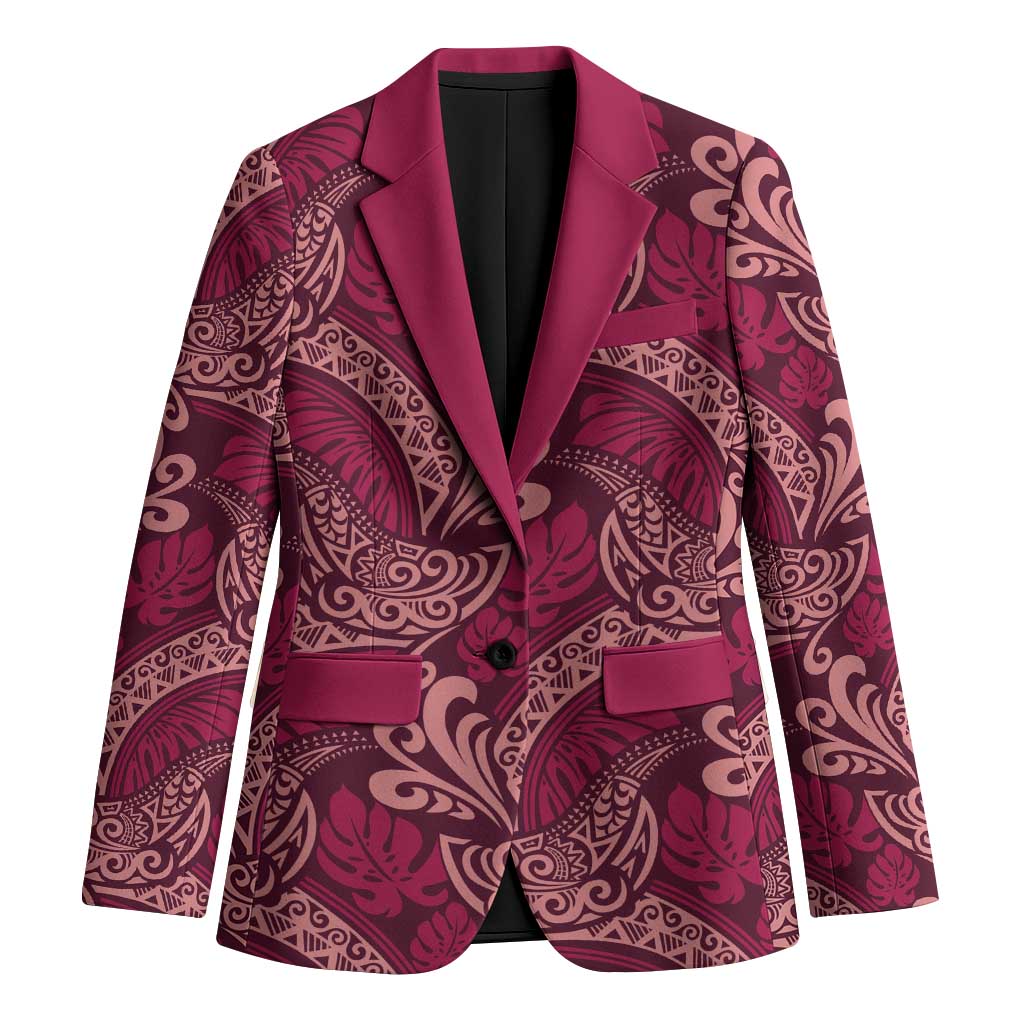 Sweet Pink Monstera Blazer Polynesian Tribal Pattern - Polynesian Pride