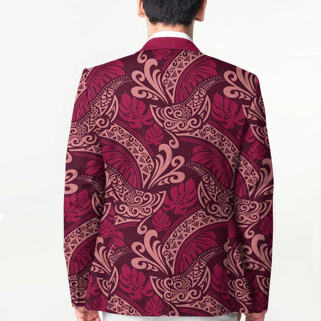 Sweet Pink Monstera Blazer Polynesian Tribal Pattern - Polynesian Pride