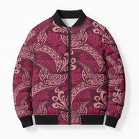 Sweet Pink Monstera Bomber Puffer Jacket Polynesian Tribal Pattern - Polynesian Pride
