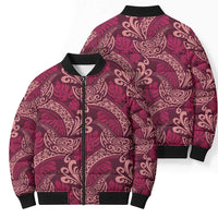 Sweet Pink Monstera Bomber Puffer Jacket Polynesian Tribal Pattern - Polynesian Pride