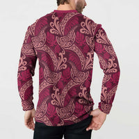 Sweet Pink Monstera Button Sweatshirt Polynesian Tribal Pattern - Polynesian Pride