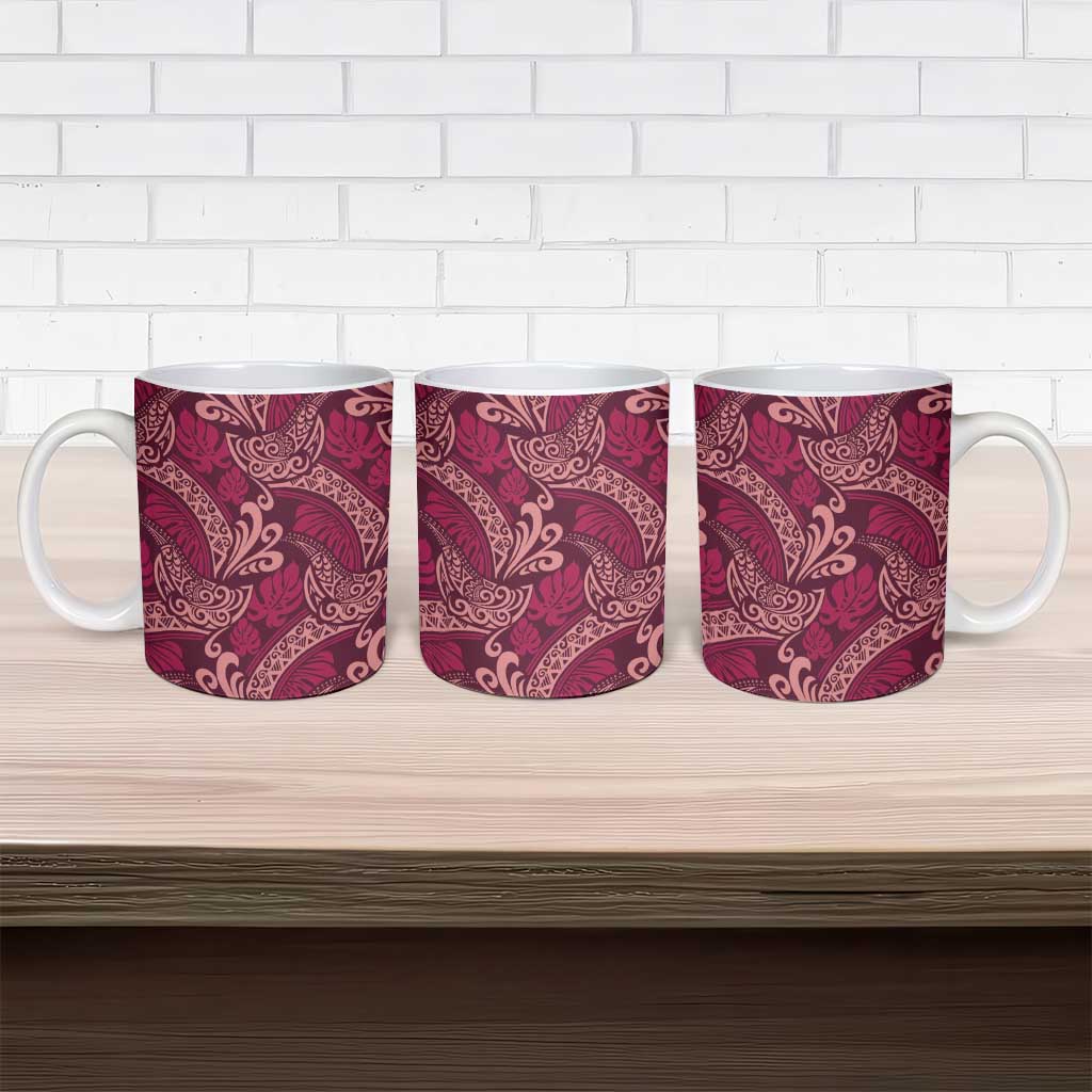 Sweet Pink Monstera Ceramic Mug Polynesian Tribal Pattern - Polynesian Pride