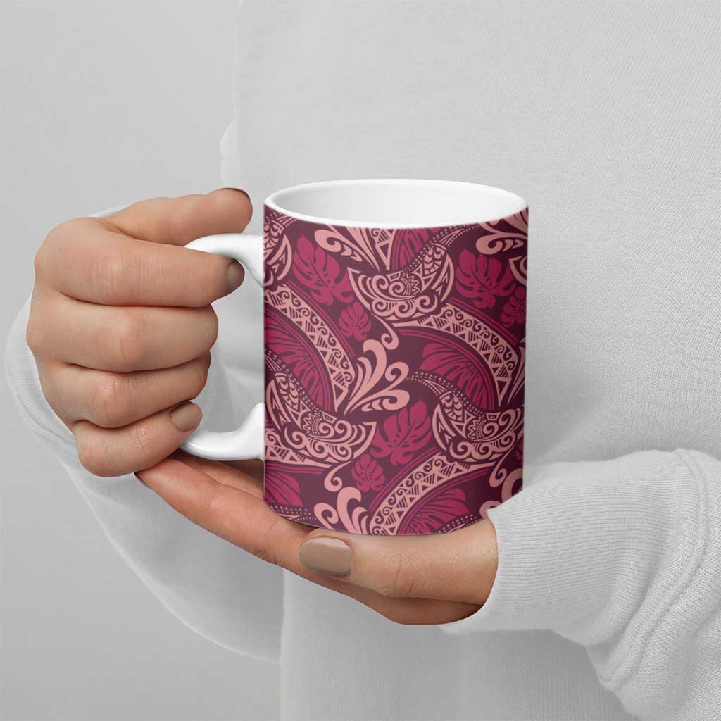 Sweet Pink Monstera Ceramic Mug Polynesian Tribal Pattern - Polynesian Pride